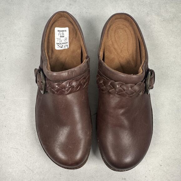 Aetrex Clog Shoes Womens Size 8 Brown Leather Braided Buckle Slip On Comfort - Picture 4 of 14